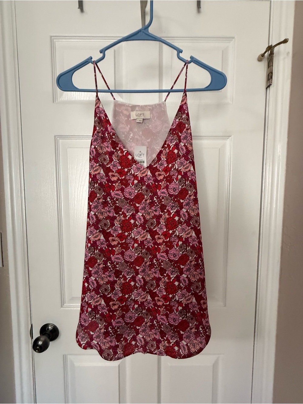 LOFT Red and Pink Floral Slip Camisole